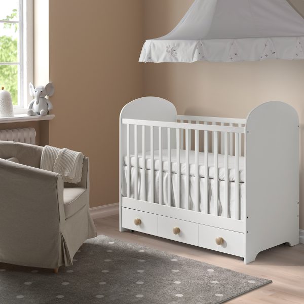 Cot With Drawer, White  |  Nursery Furniture Baby Products Nursery Furniture