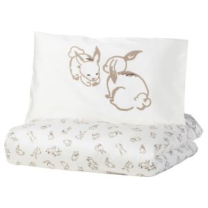 Duvet Cover 1 Pillowcase For Cot, Rabbit Pattern/White/Beige  |  Baby Textiles Baby Products Baby Textiles