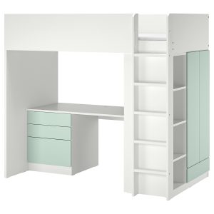 Loft Bed, White Light Green/With Desk With 4 Drawers  |  Children’s Storage & Organisation Baby Products Children's Storage & Organisation