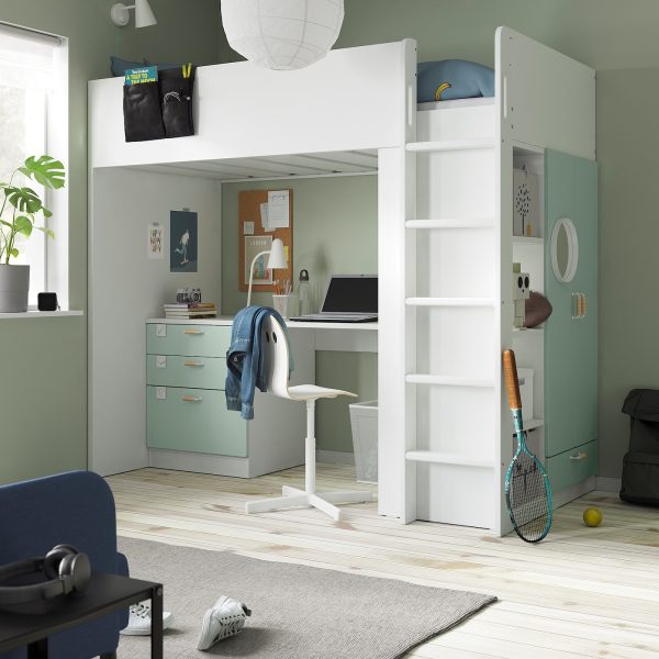 Loft Bed, White Light Green/With Desk With 4 Drawers  |  Children’s Storage & Organisation Baby Products Children's Storage & Organisation