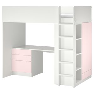 Loft Bed, White Pale Pink/With Desk With 2 Shelves  |  Children’s Storage & Organisation Baby Products Children's Storage & Organisation