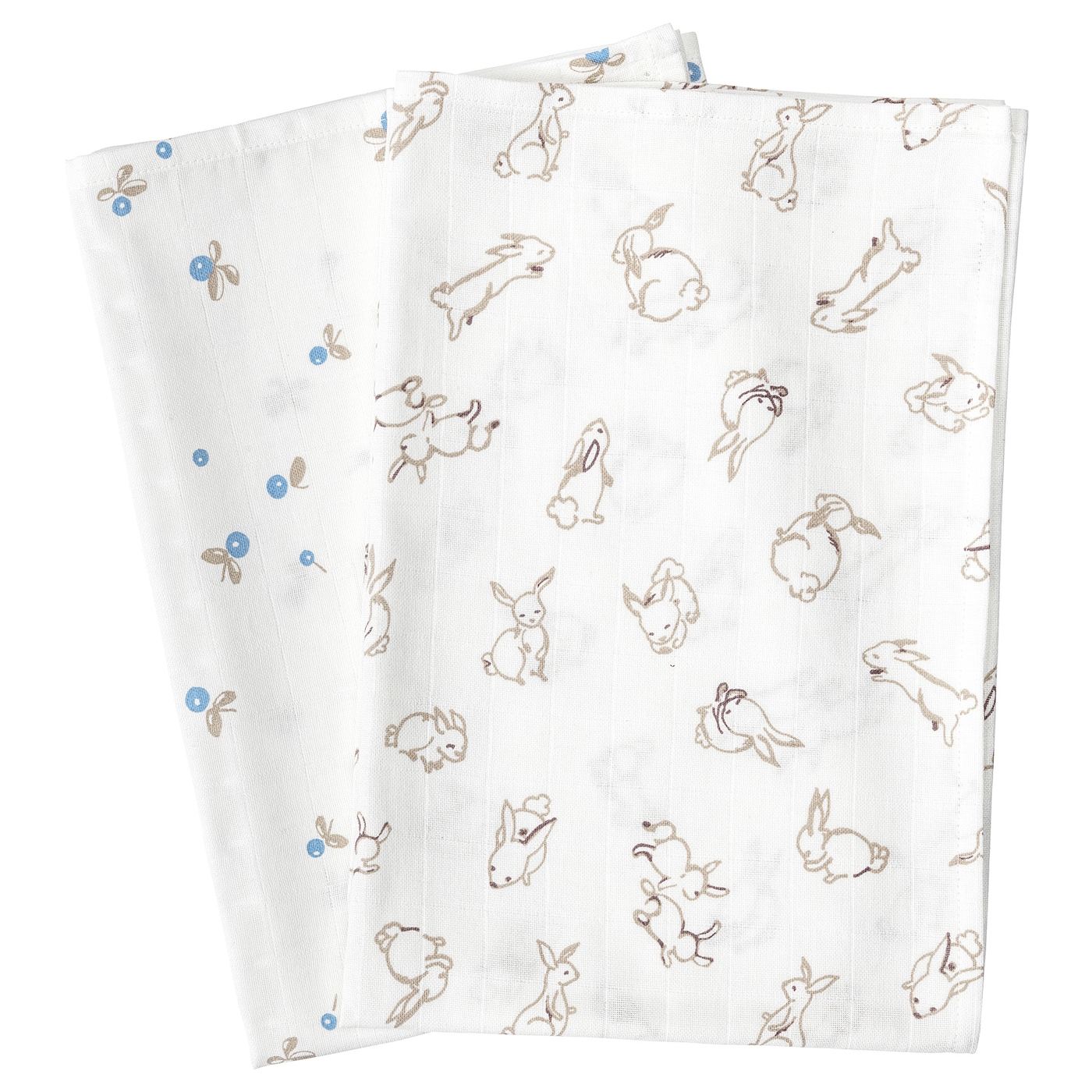 Muslin Square, Rabbits/Blueberries Pattern/White  |  Baby Textiles Baby Products Baby Textiles