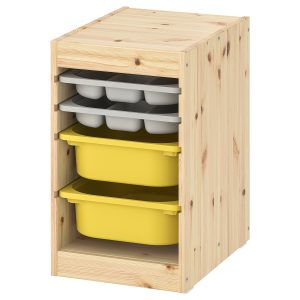 Storage Combination W Boxes/Trays, Light White Stained Pine Grey/Yellow  |  Toy Storage Toy Storage Toy Storage