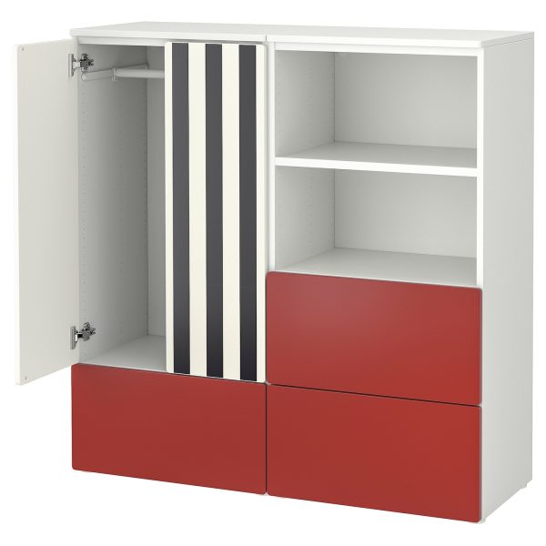 Storage Combination, White Red/Stripe With 3 Drawers  |  Children’s Storage & Organisation Baby Products Children's Storage & Organisation