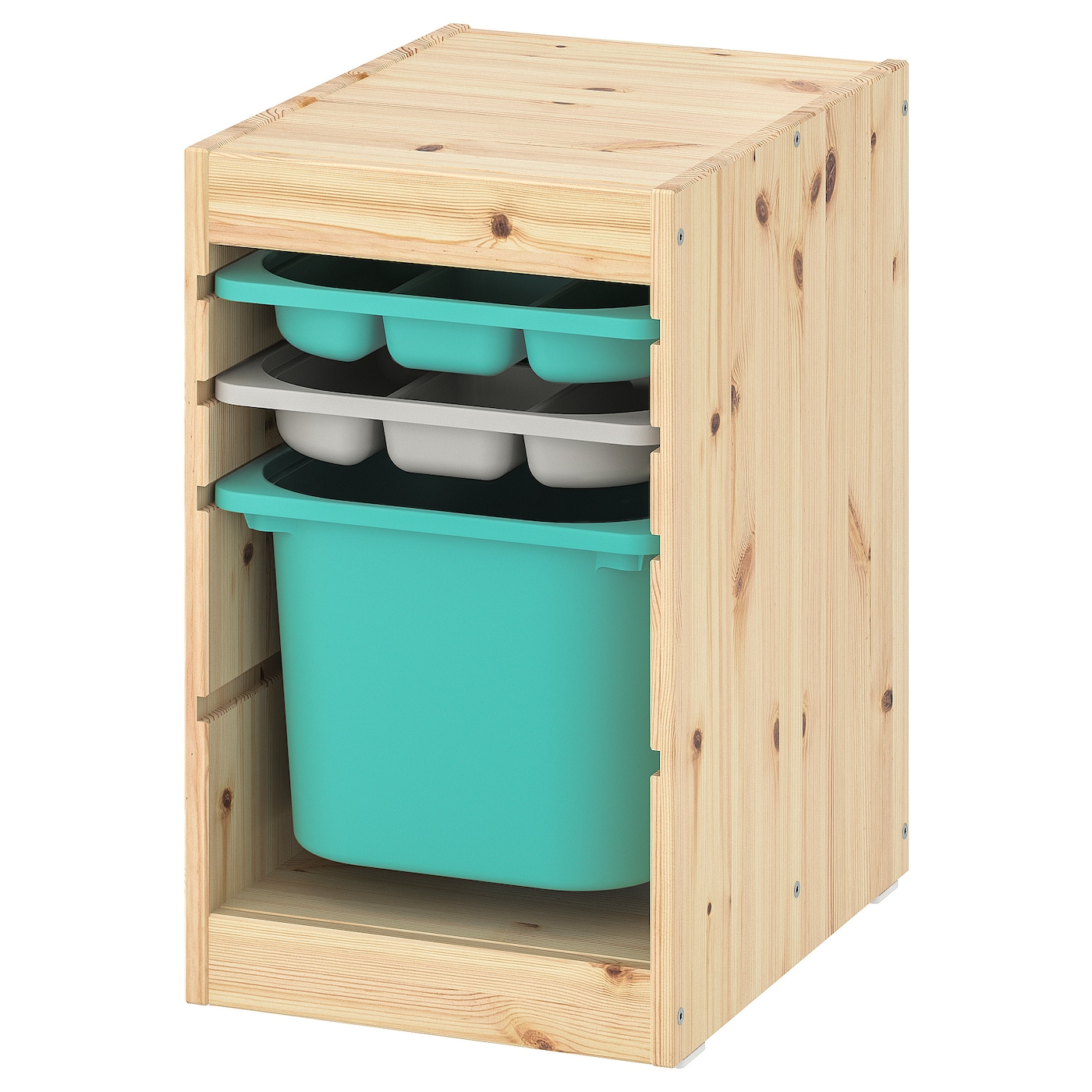 Storage Combination With Box/Trays, Light White Stained Pine Turquoise/Grey  |  Toy Storage Toy Storage Toy Storage