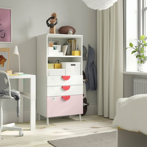 Bookcase, White Pale Pink/With 3 Drawers  |  Children’s Storage & Organisation Baby Products Children's Storage & Organisation