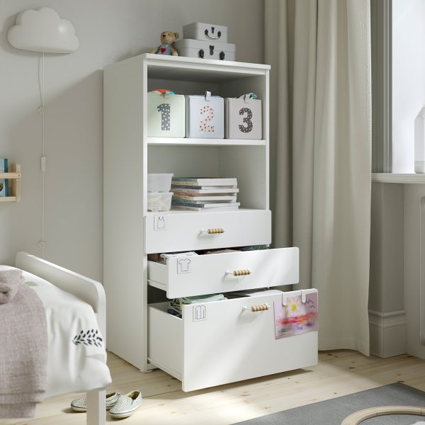 Bookcase, White Pale Pink/With 3 Drawers  |  Children’s Storage & Organisation Baby Products Children's Storage & Organisation