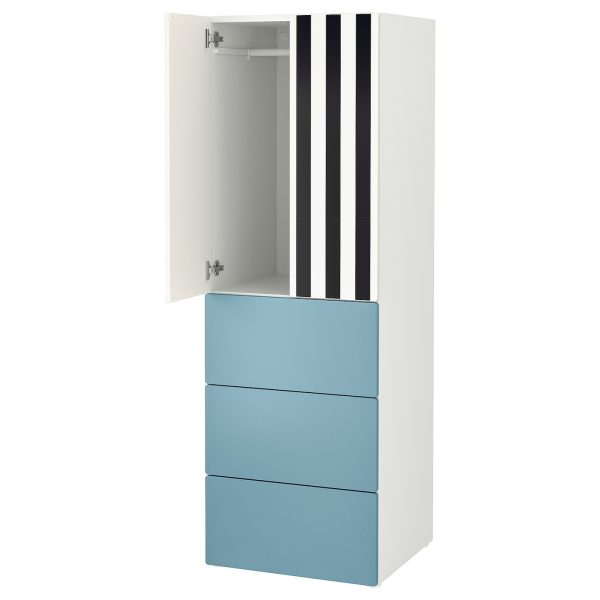 Wardrobe, White Stripe/Blue With 3 Drawers  |  Children’s Storage & Organisation Baby Products Children's Storage & Organisation