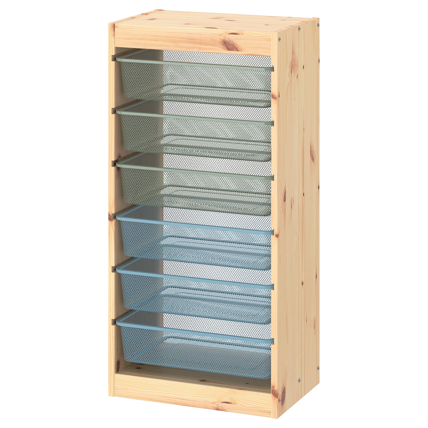 Storage Combination With Boxes, Light White Stained Pine Green-Grey/Grey-Blue  |  Toy Storage Toy Storage Toy Storage