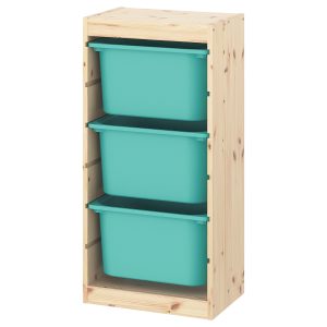 Storage Combination With Boxes, Light White Stained Pine/Turquoise  |  Toy Storage