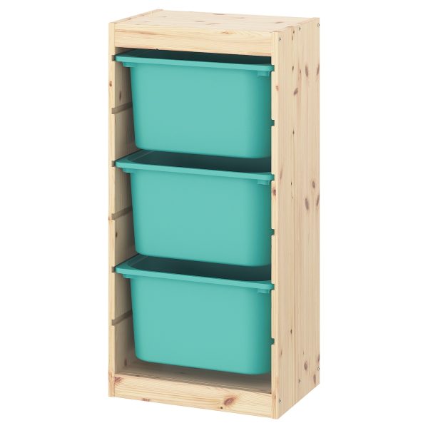 Storage Combination With Boxes, Light White Stained Pine/Turquoise  |  Toy Storage Toy Storage Toy Storage